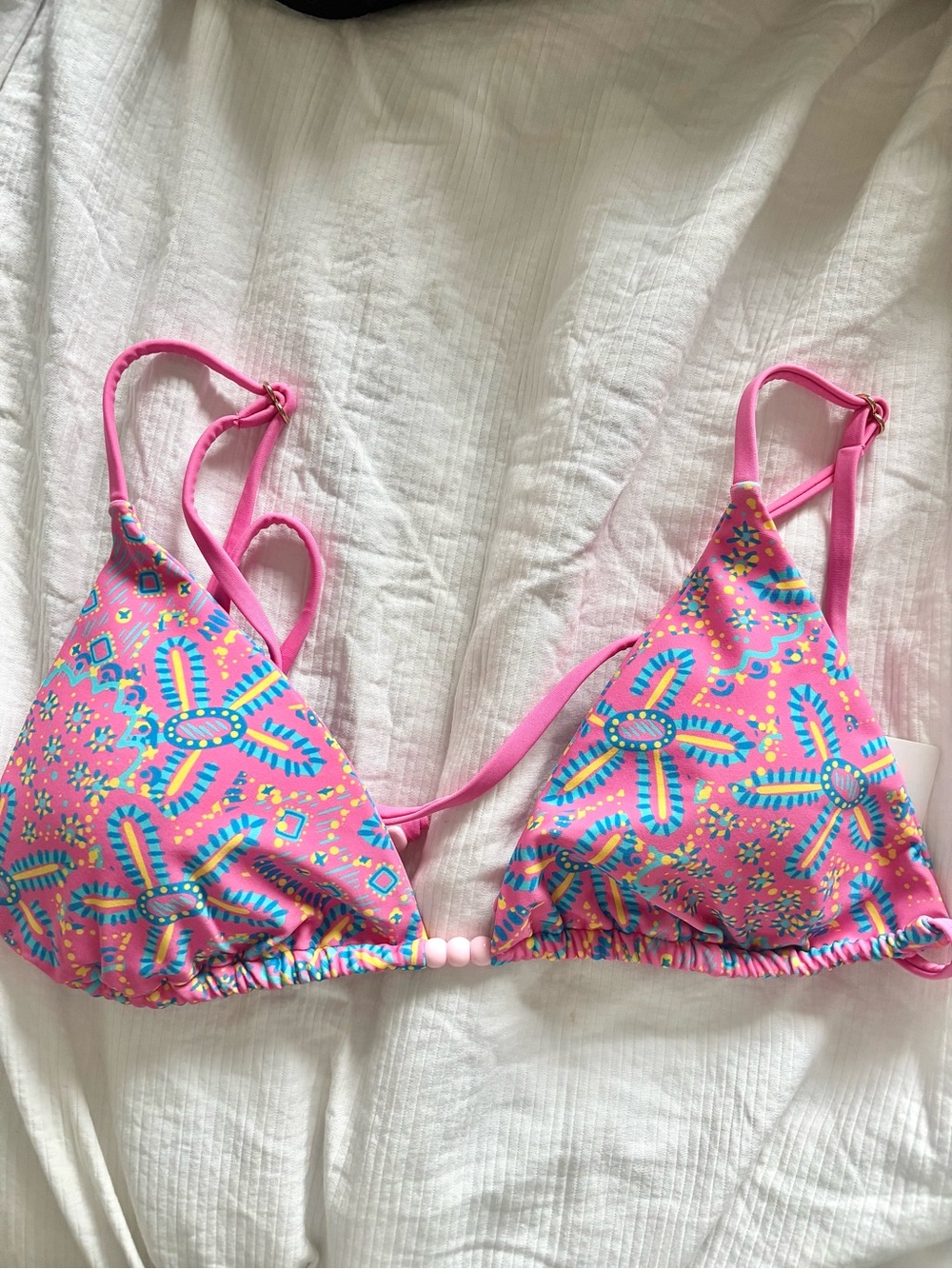 Bright Pink Floral-Print Triangle Bikini Top